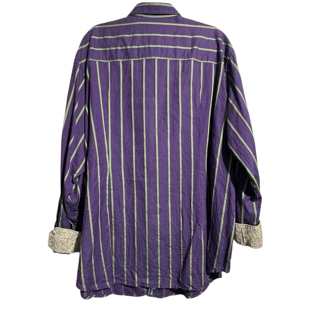Robert Graham Purple Striped Button-Up Shirt | Size 2XL | Flip Cuff Detail - Picture 2 of 16